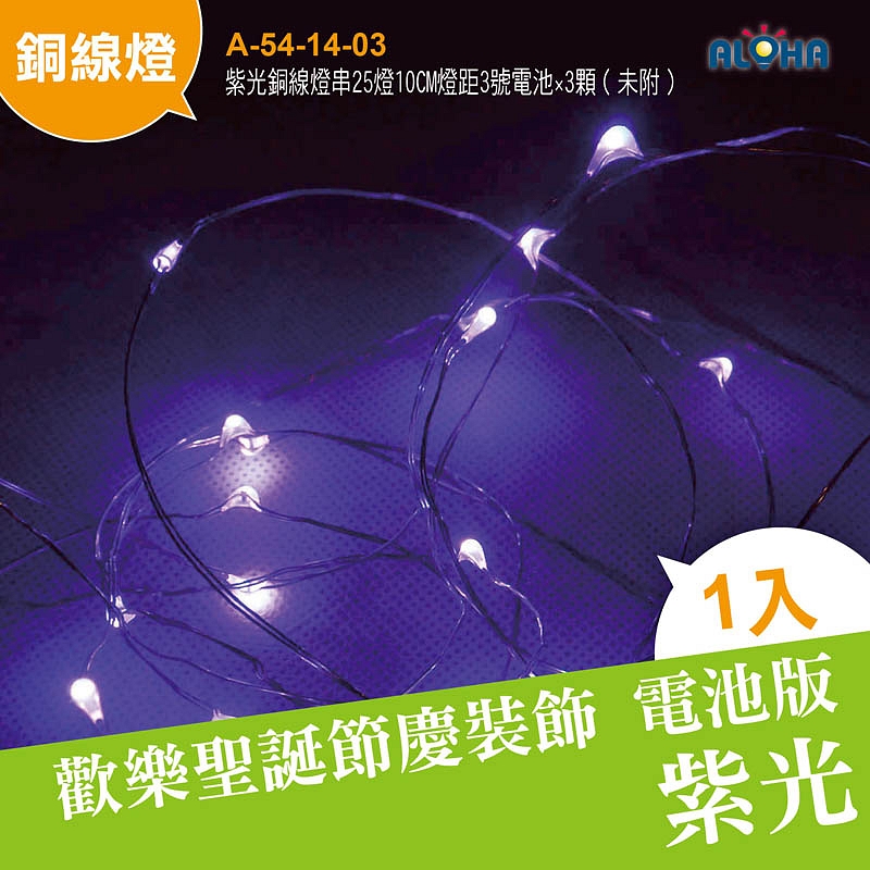 紫光銅線燈串25燈10CM燈距3號電池×3顆（未附）